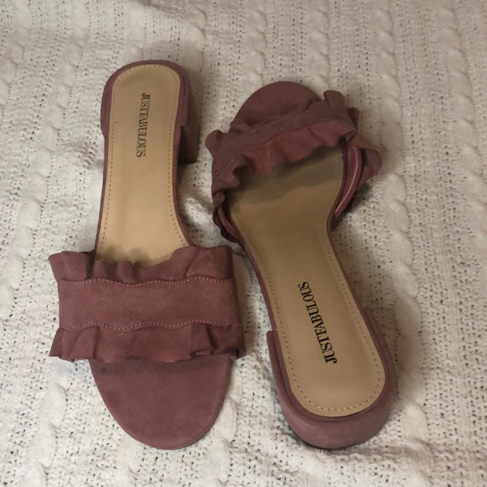 Pink Ruffle Slides - Chunk Heel Size 7.5 - Picture 3 of 4